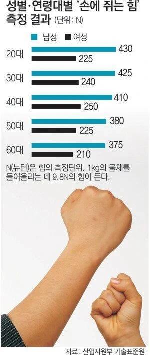 연령별 성별 악력