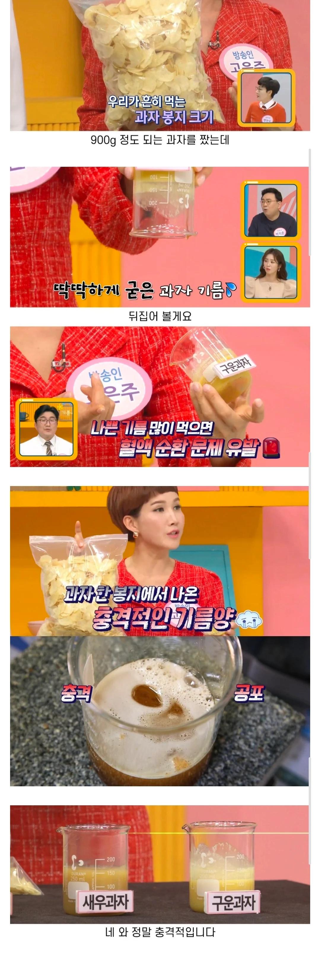 과자 한 봉지에 들어있는 충격적인 기름의 양