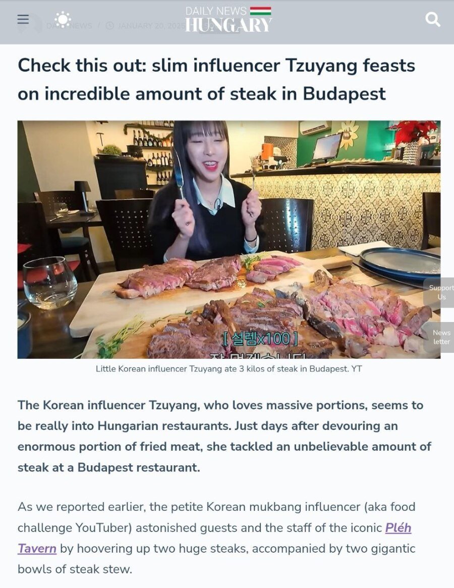 헝가리 신문에 찍힌 쯔양 근황