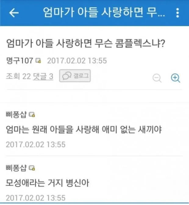 엄마가 아들 사랑하는 건 무슨 컴플렉스냐?