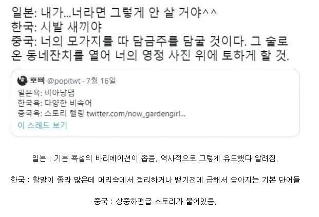 한중일 욕설의 특징