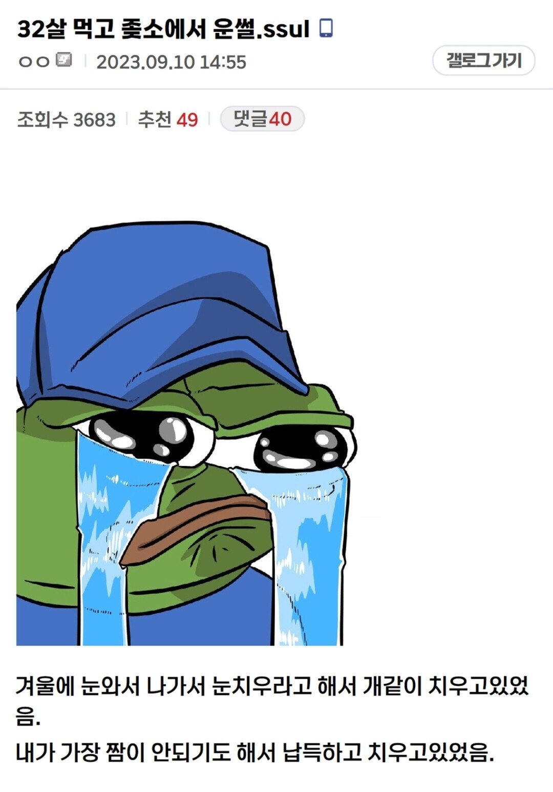 32살 먹고 ㅈ소에서 운 썰