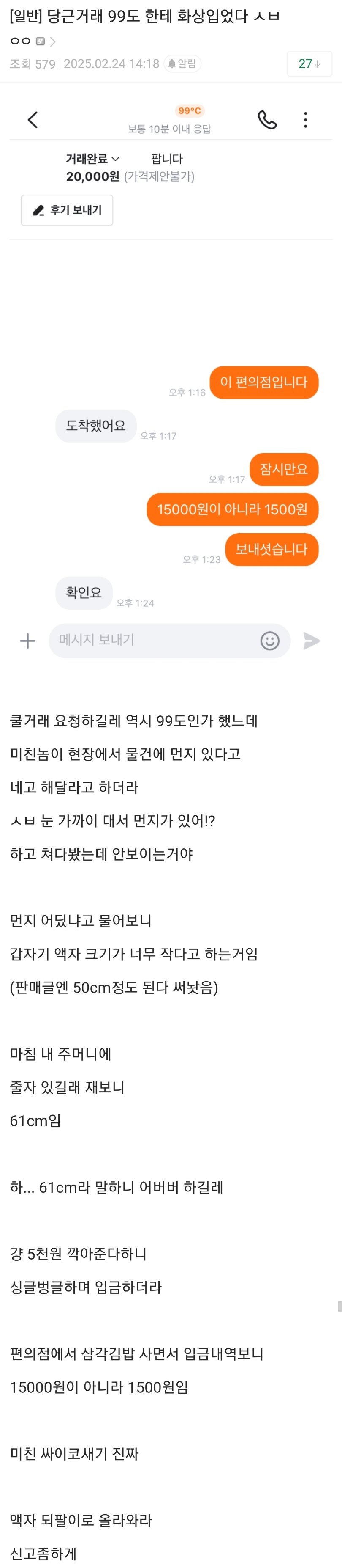 당근 99도 판매자한테 화상입은 썰
