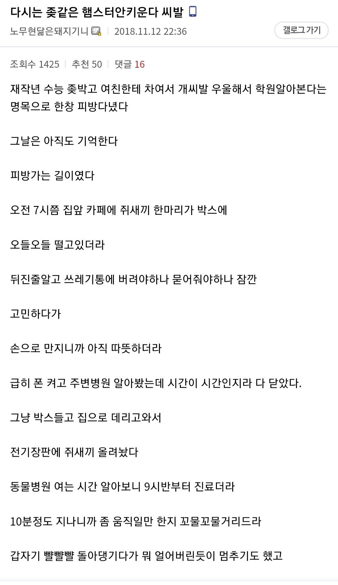 햄스터 때문에 수의대 가기로 결정한 디씨인