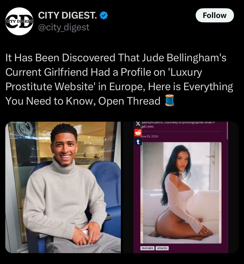 주드 벨링엄의 여자친구가 과거 엘리트 에스코트로 활동하던 것이 확인됨