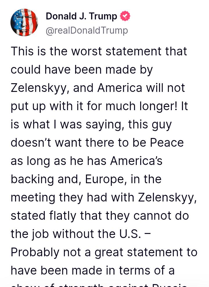 트럼프 "젤렌스키는 전쟁이 끝나길 원치 않는다"