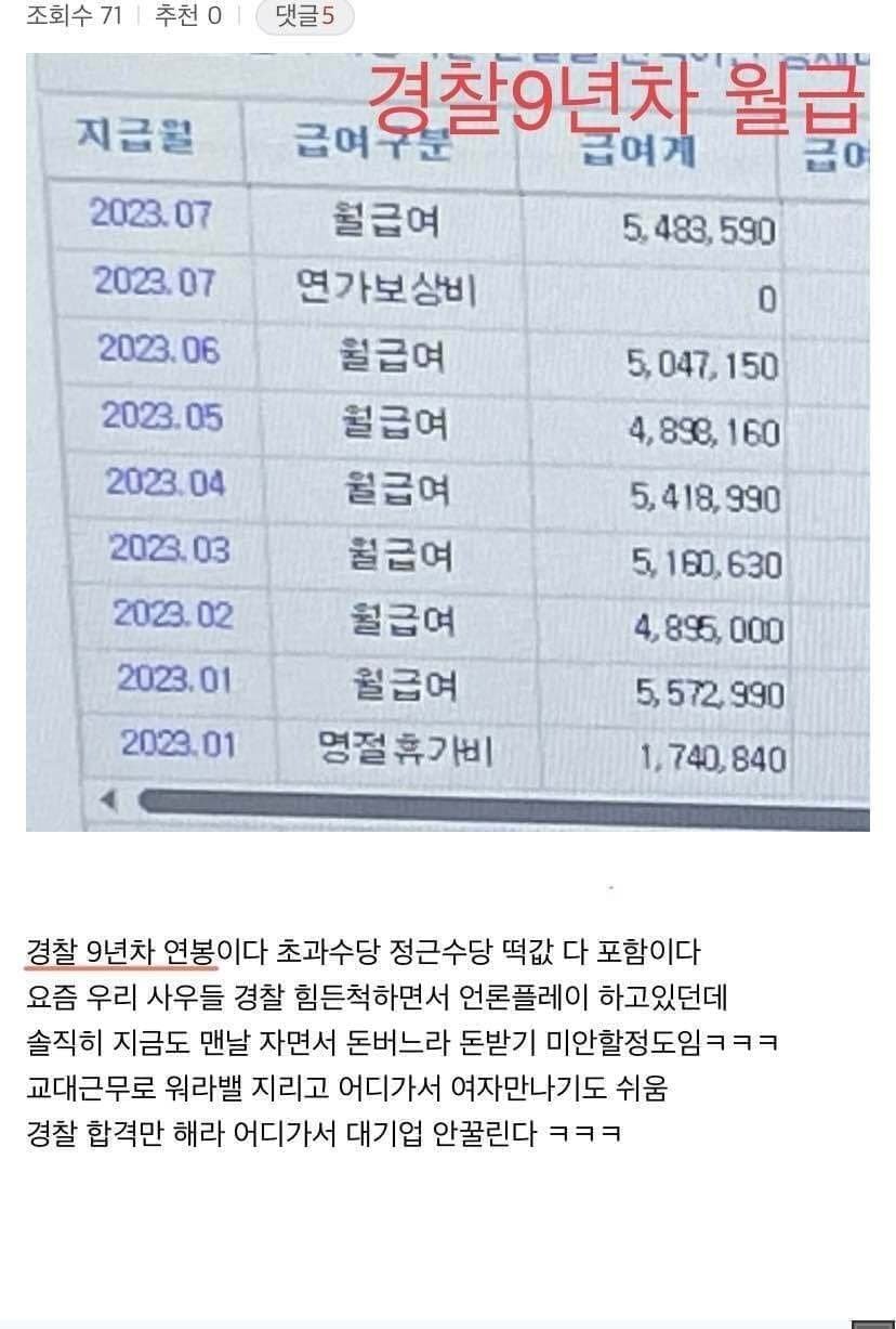경찰 9년차 월급 인증 ㄷㄷㄷㄷㄷㄷㄷㄷㄷ