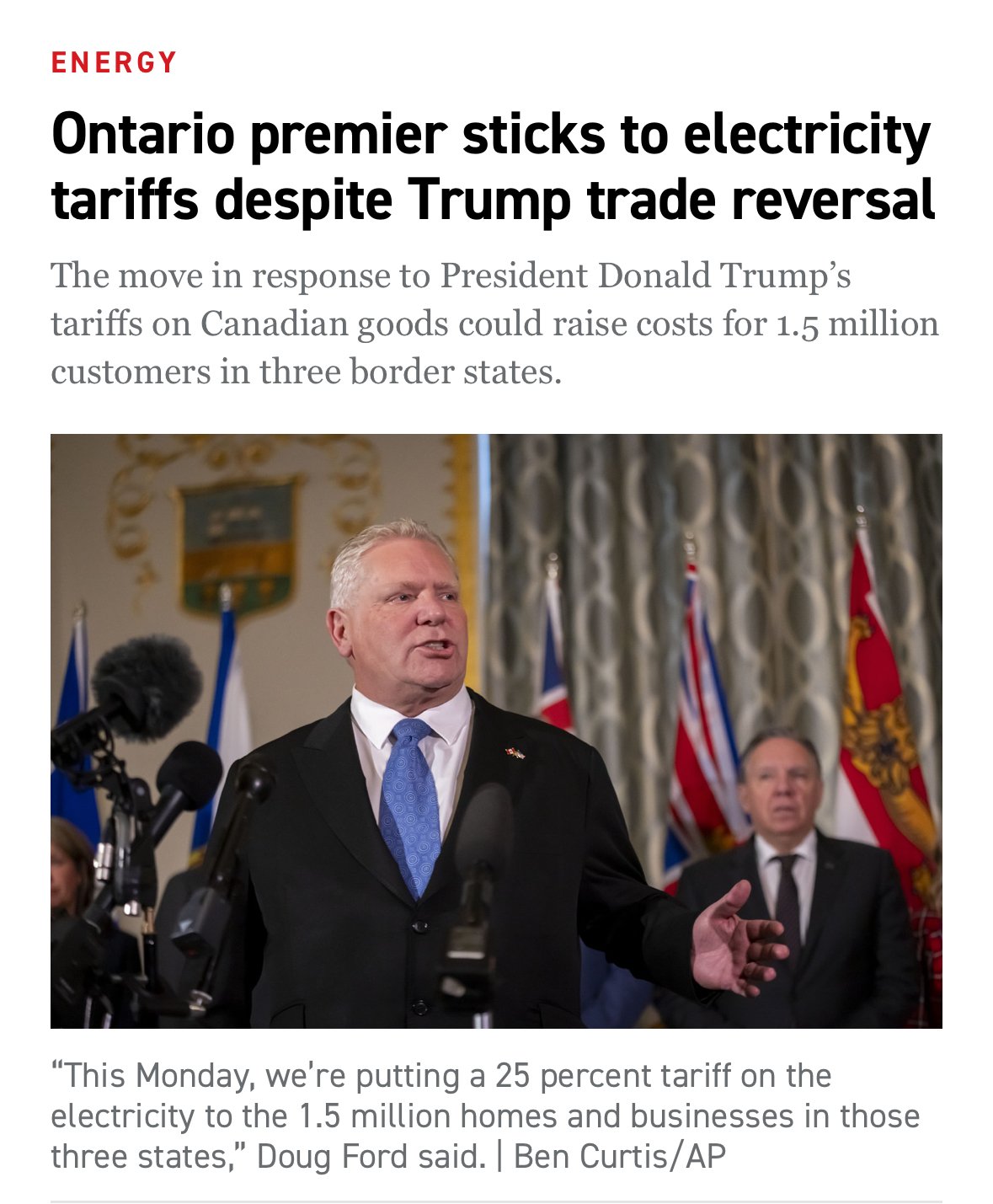 캐나다 미국 전기공급 끊겠다고 경고