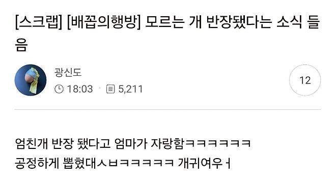 모르는 강아지 반장됬다고 카톡옴..