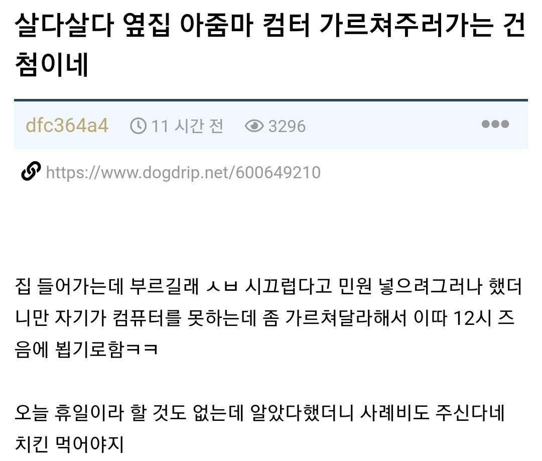 옆집 아줌마 집에 컴퓨터 가르쳐주러간 개붕이