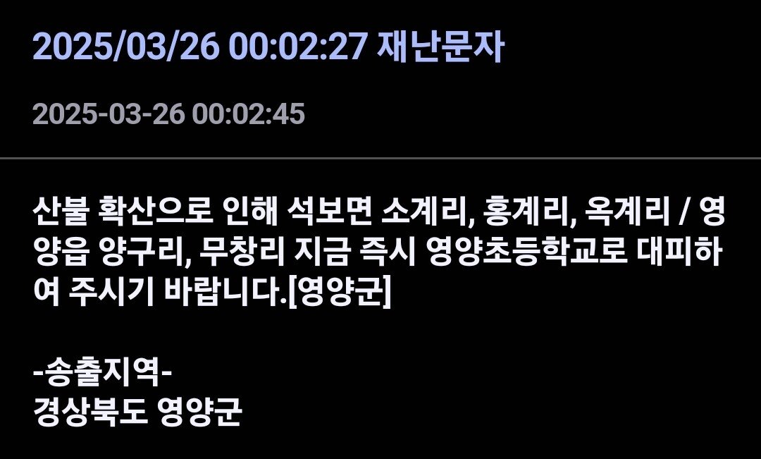 [속보] 영양군 "지금 즉시 대피하라"