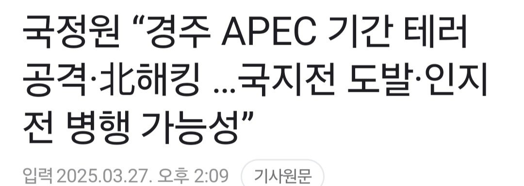 국정원 "경주APEC 기간 국제 테러단체의 한국 테러 가능성"