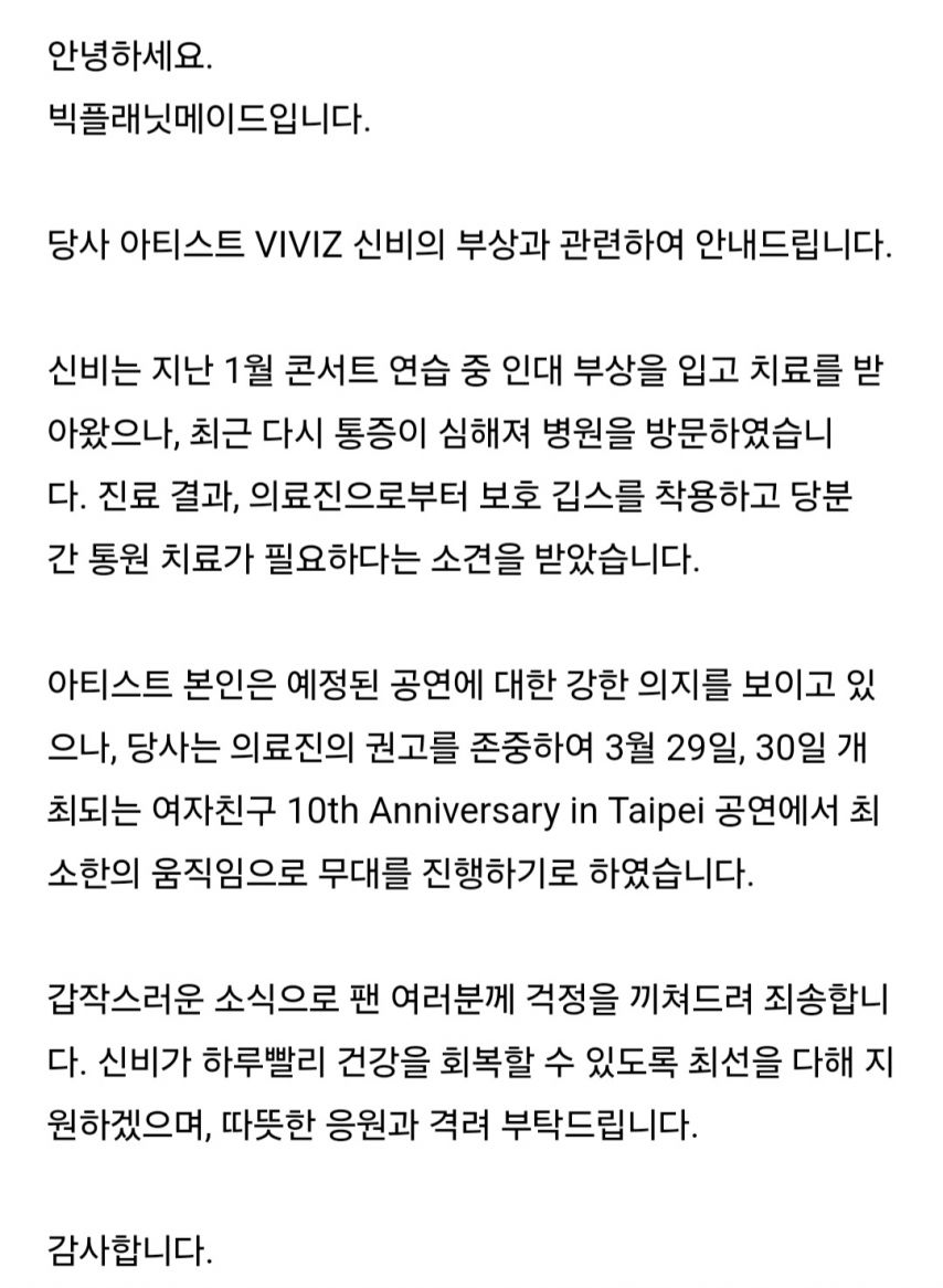 비비지 신비 부상 관련 안내 공지 [정보글]