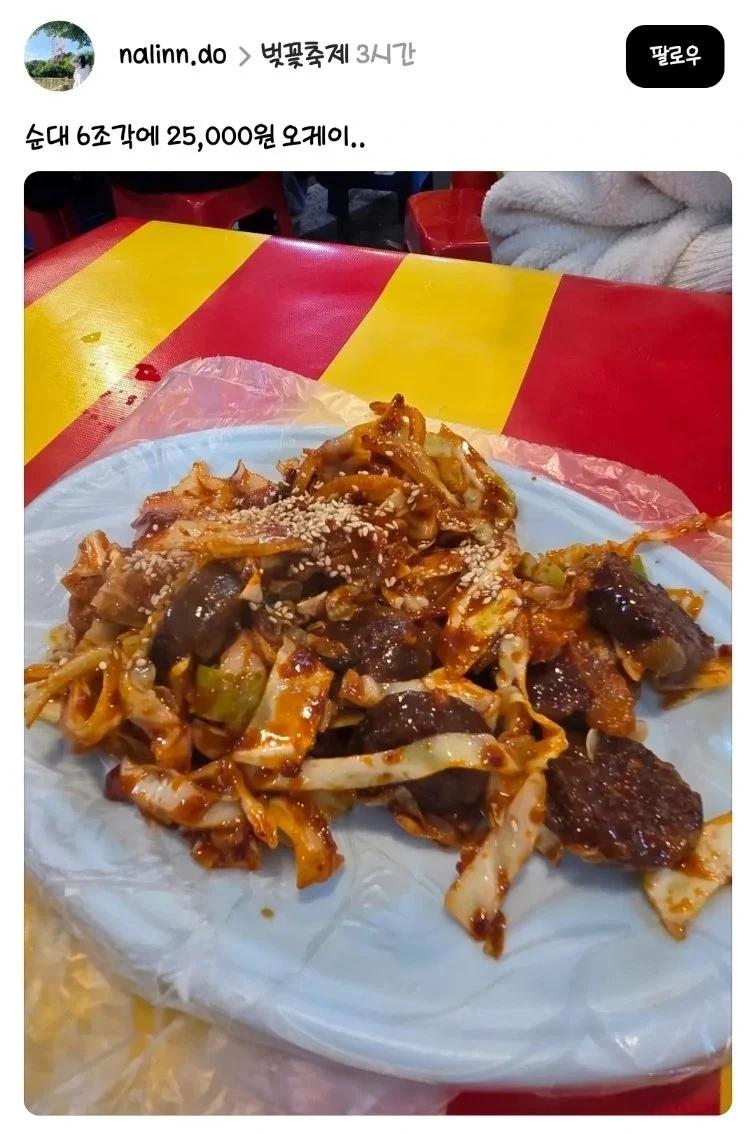제주 전농로 벚꽃축제 순대볶음 가격근황