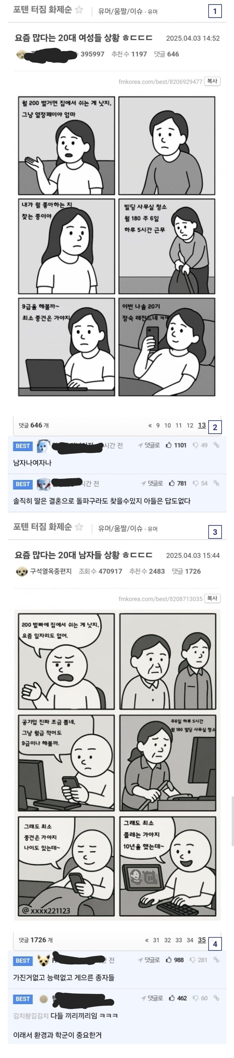 요즘 많다는 20대 백수 .. 남여 반응 차이 ..