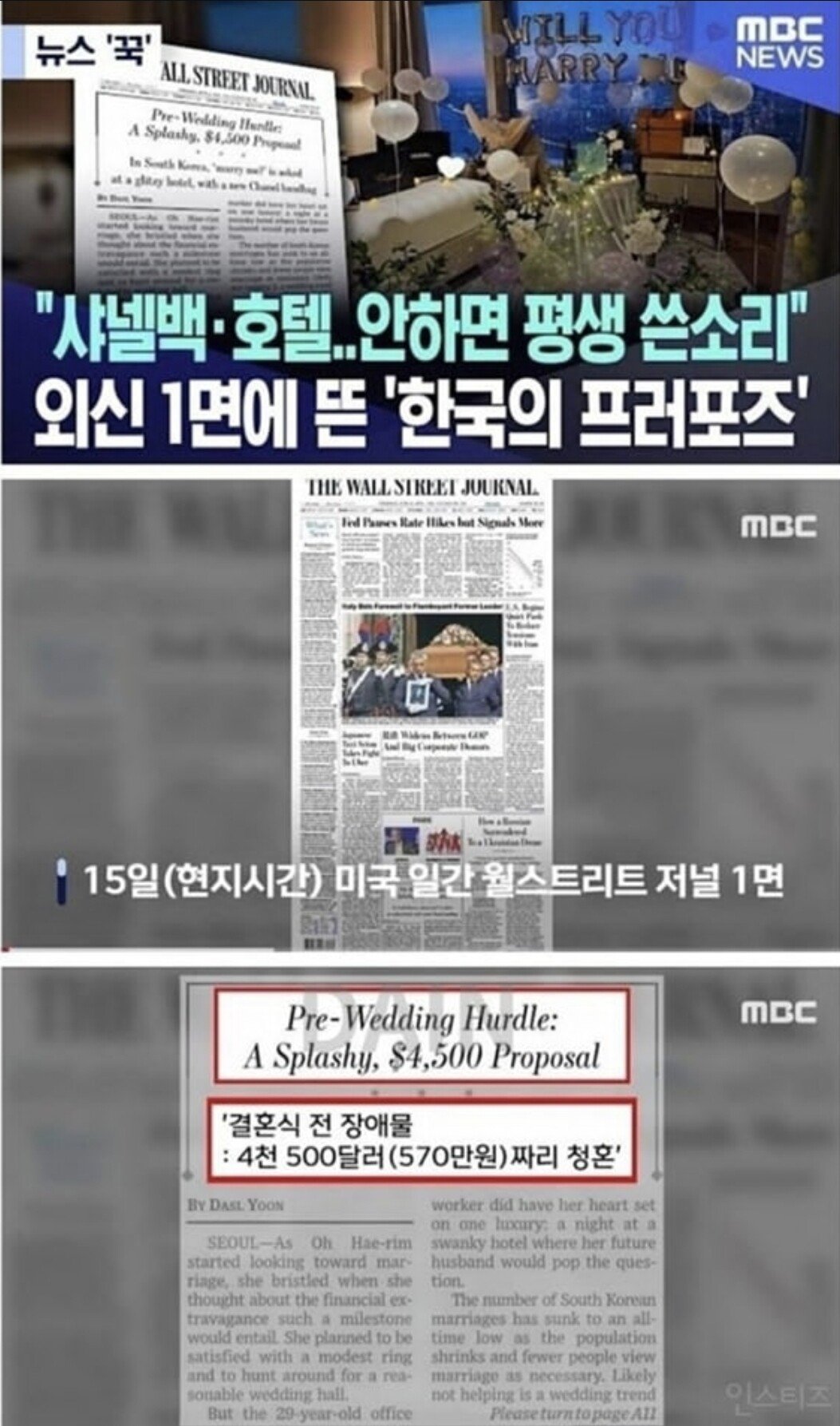 외신 1면에 뜬 '한국의 프로포즈 문화'