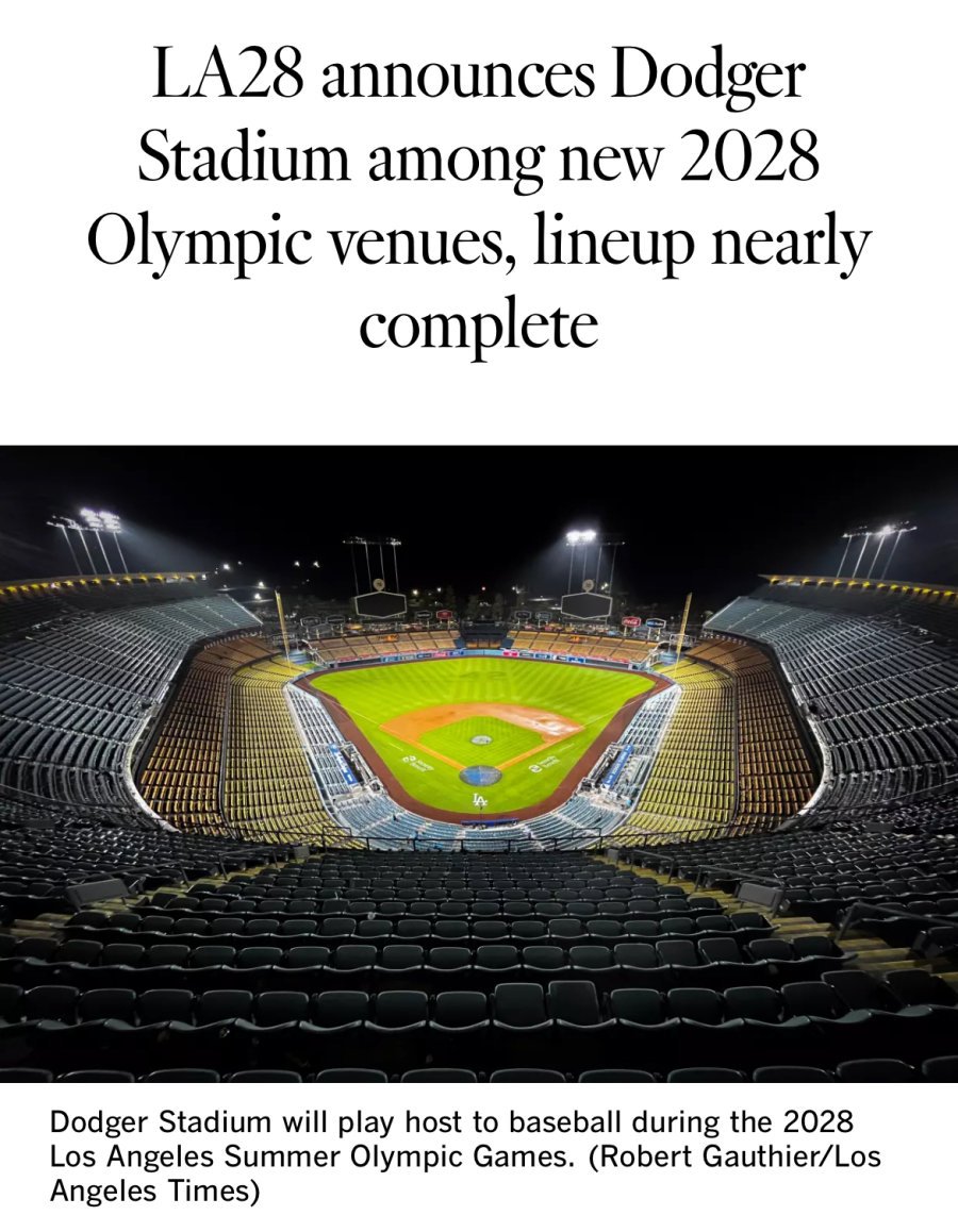 2028 LA올림픽 야구장은 다저 스타디움 확정