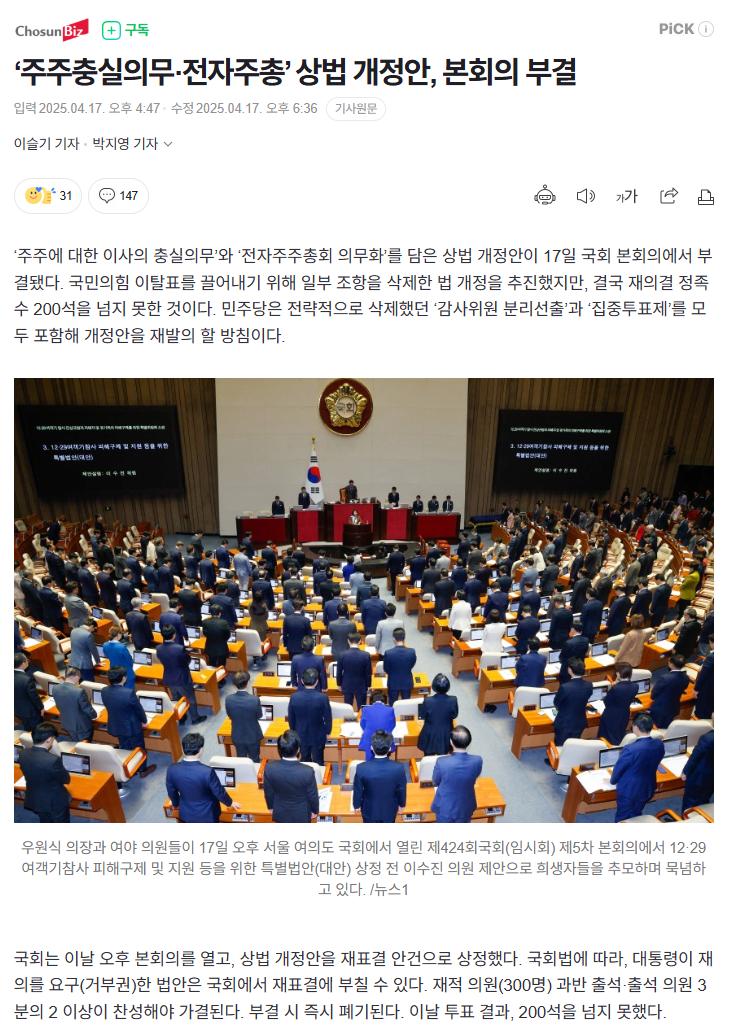 국장 사망(feat 상법개정안)