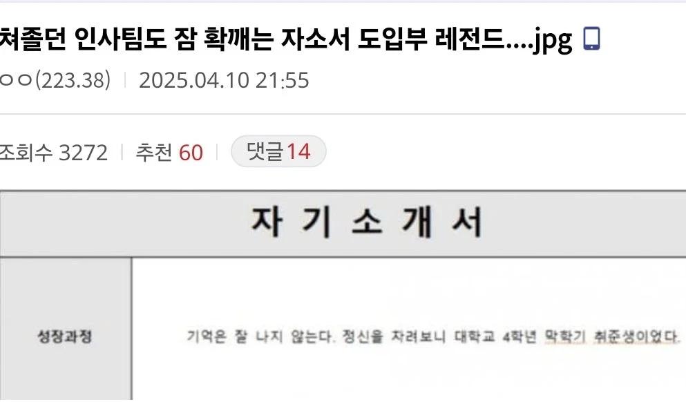 쳐졸던 인사팀도 잠 확깨는 자소서 도입부 레전드...