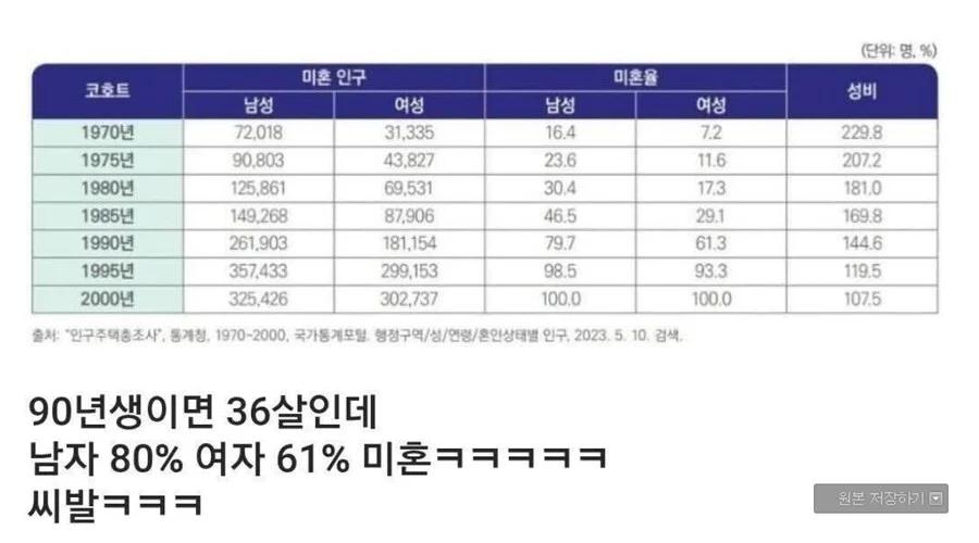 90년대생 미혼율 근황 ㅋㅋㅋ