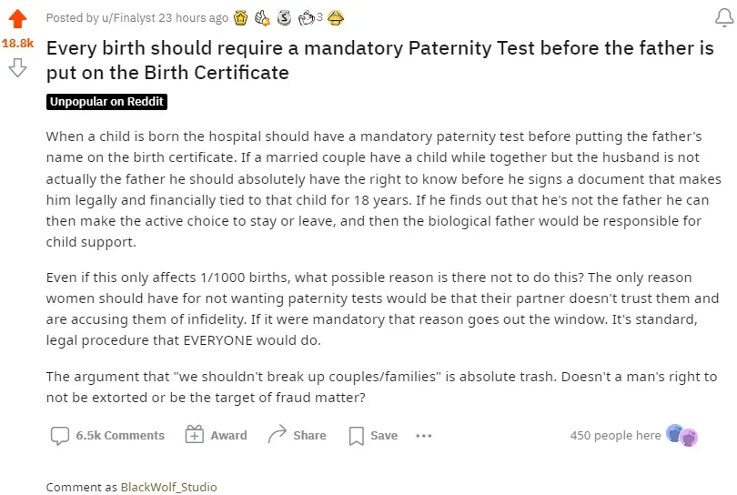 친자검사를 의무화 하자는 사람