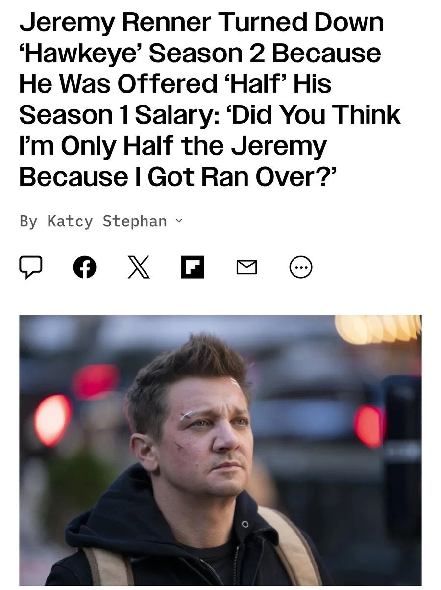 호크아이 제레미 러너, 호크아이 시즌2 거절