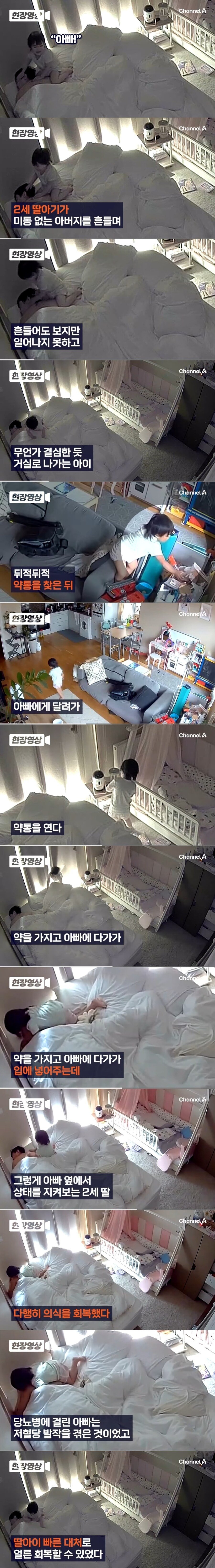 저혈당 쇼크로 쓰러진 아빠를 구한 2살 아기