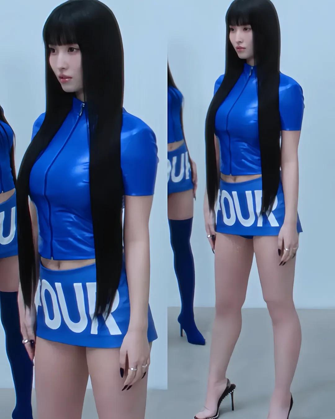 파란 레이싱걸 의상 입은 트와이스 모모 각선미 몸매 근황