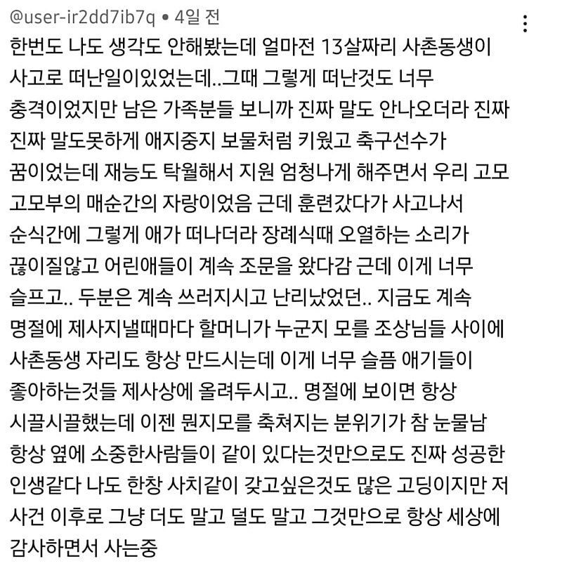 13살 아이가 죽었을때 집안 상황