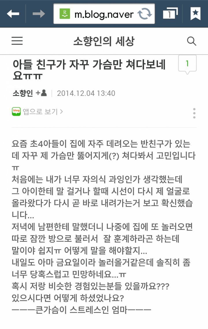 [ㅇㅎ아님] 친구엄마 가슴을 자꾸 쳐다보던 소년