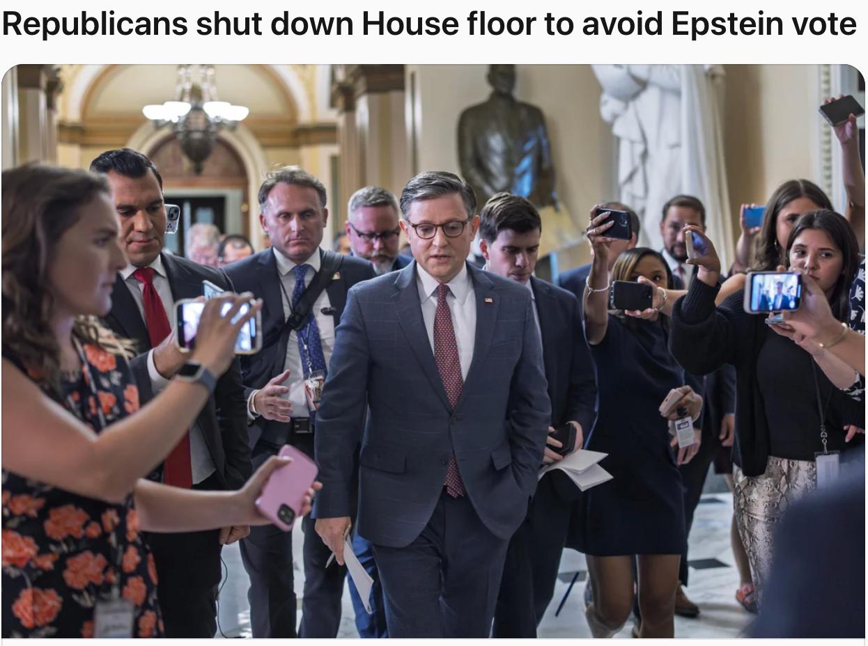공화당, 엡스타인 표결 피하기 위해 본회의 셧다운