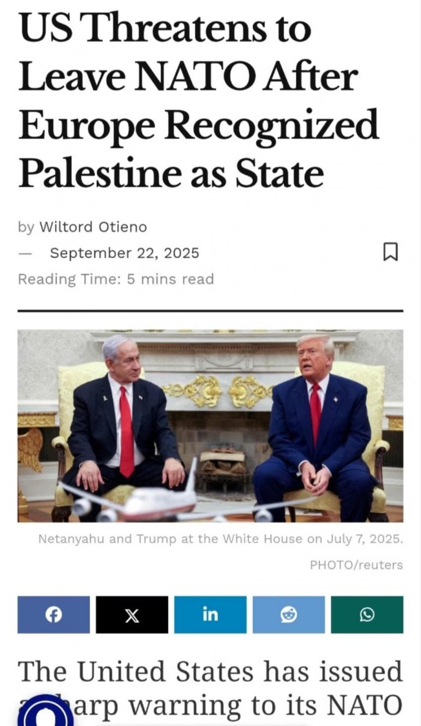 트럼프, 팔레스타인 국가승인 취소 안하면 NATO 탈퇴할것