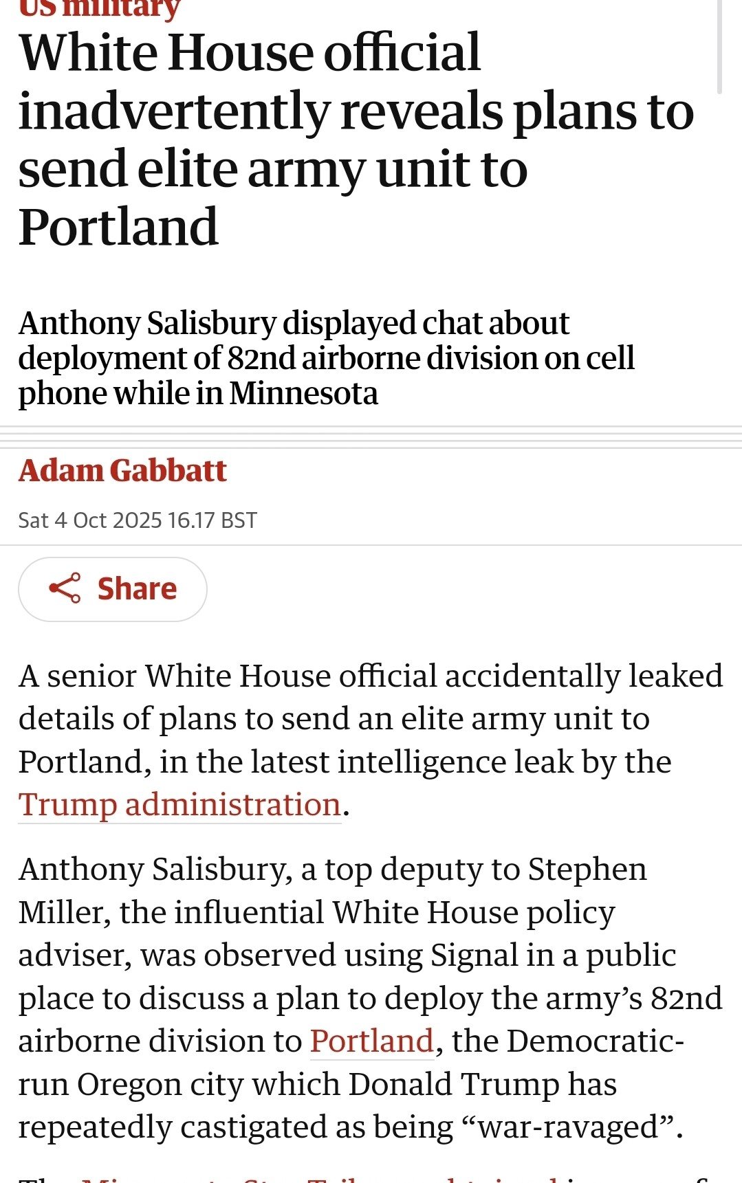 미국 ' 민주당 도시에 공수부대 투입 논의 '