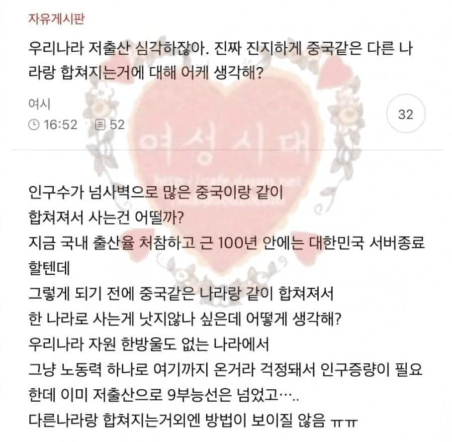 진지하게 중국이랑 나라 합치자는 여시