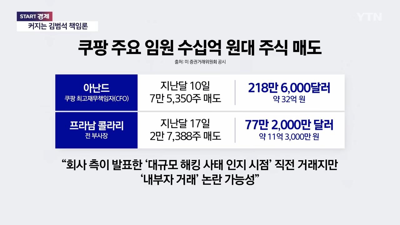 쿠팡 사고 발표전, 쿠팡 임원 주식 대량 매도